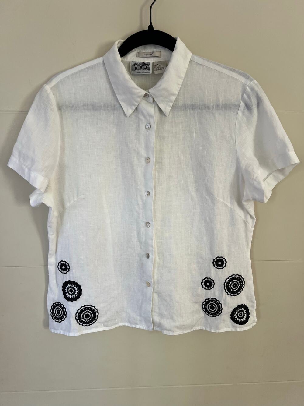 Edward 100% Irish Linen Button Up Shirt with Floral Mandala Embroidery Size L